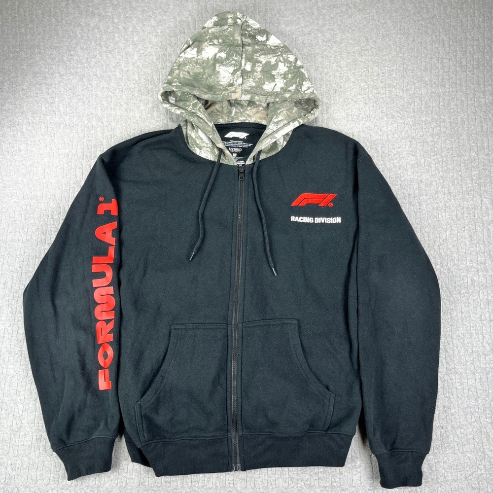 Formula 1 Track Racing Division Men M Black Camo Hood Full Zip Hoodie F1 Hybrid - Picture 2 of 9